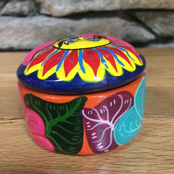 Talavera Sun Moon Trinket Box Terra Cotta Celestial Mexico Clay Hand-painted - Picture 6 of 8